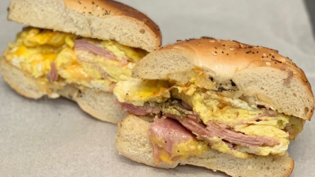 Egg On A Bagel With Ham Cheese