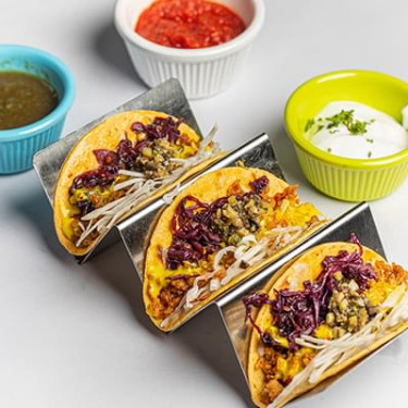 Cheesy Soy Mince Cabbage Tacos