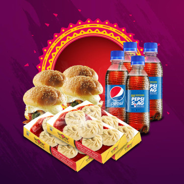 Veg Darjeeling Steam Momo [18 Pcs], Veg Moburg [4 Pcs] E 4 Refreshing Pepsi [250Ml Cada]