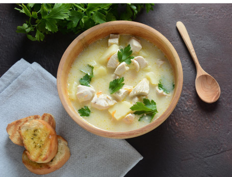 Cream Of Chicken Soup With Garlic Bread