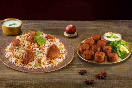 Hyderabadi Mutton Biryani (Spicy Dum Gosht, Serve 1) Murgh Kefta (9Pcs)