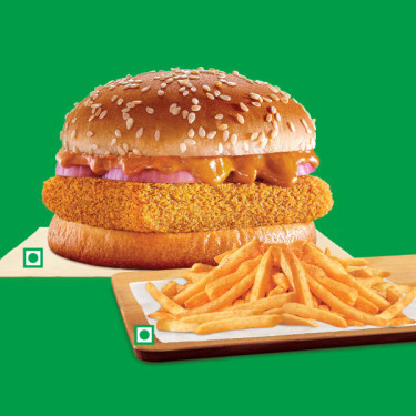 Veg Makhani Burst Burger Médio Peri Peri Fries.