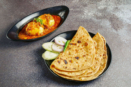 2 Plain Paratha With Egg Curry [2 Eggs] And Salad