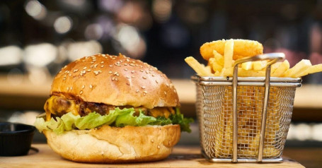 Aalu Tikka Burger With French Fries