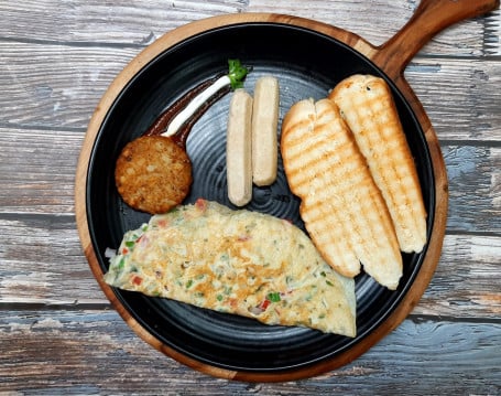 Breads With Egg Omelette And Sausage And Hash Brown Breakfast