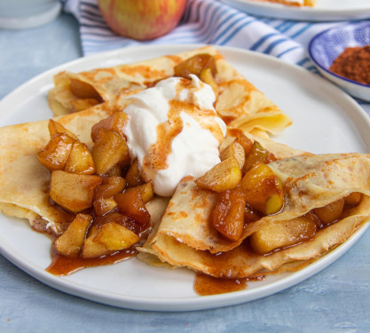Crepes With Cinnamon Apple Caramel Drizzle