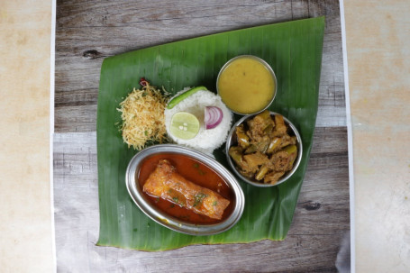 Rice+ Dal+ Vaji+ Katla Fish+Chatni+ Papar