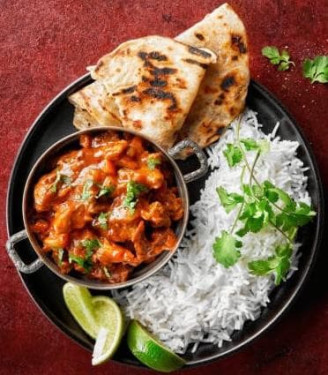 Masala Chicken, Steam Rice With 2 Pieces Butter Nun