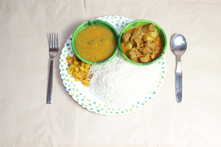 Rice Moong Dal Soyabean Curry Aloo Fry