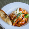 Pasta Arrabiata With Vegetables Garlic Bread