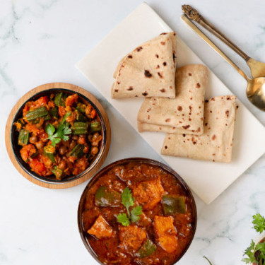 Kadhai Chicken, Bhindi, Roti Thali