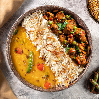 Dal Tadka Amarelo, Soya Masala Sabzi Jeera Pulao