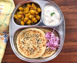 Cheese Onion Paratha Raita Chole