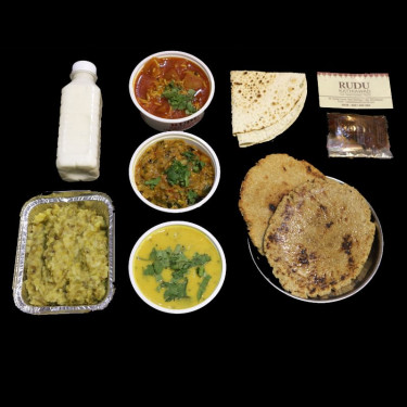 Dinner 3)(2 Bhakhri+ 2 Veg+ Khichadi+ Kadhi+ Chaas+ Papad+ Sambharo)