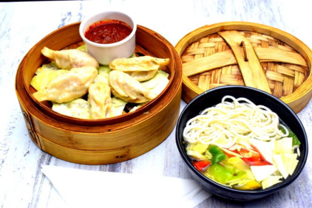 Veggie Momo Thukpa (Soupy Noodles)