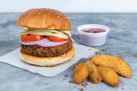 Aloo Tikki Burger +Potato Wedges