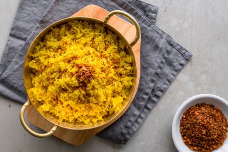 Nasi Kunyit Serves With Nyonya Spicy Dried Shrimp