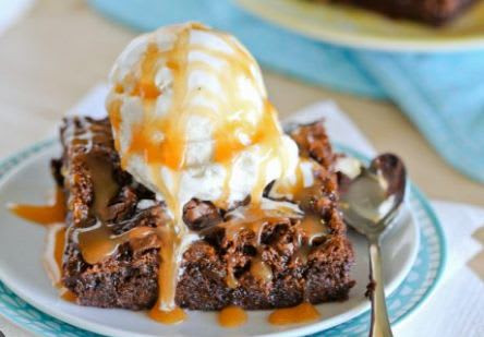 Salted Caramel Brownie With Vanilla Icecream