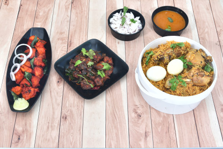 Empty Biriyani(Serves 4) Boiled Egg(4Pcs) Boneless Chicken 65 Pepper Chicken Varuval