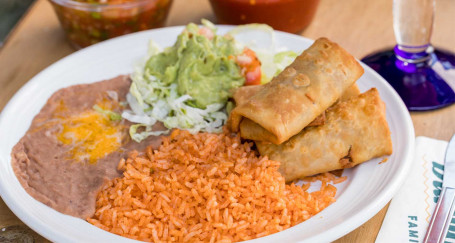 Mini Chimis, Rice, Beans Guacamole