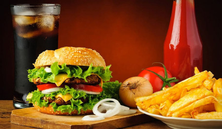 Veg Cheese Burger With French Fries 1 Cold Drink [200 Ml]