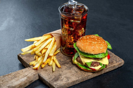 Veg Cheese Paneer Burger With French Fries 1 Cold Drink [200 Ml]