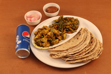 Aloo Masala Bhindi Kurkure 5 Tawa Roti Sweet Onion Cold Drink Can