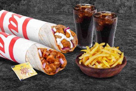 (Serve 2) Salsicha Wrap Bhuna Frango Wraps Fritas Refeição