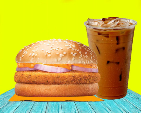 1 Crunchy Veg Paneer Burger With Cold Coffee