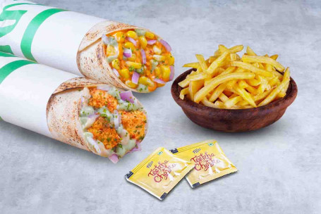 Cheesy Corn Masala Paneer Wraps With Free Fries