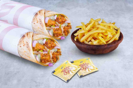 Double Chicken Bhuna Wraps With Free Fries