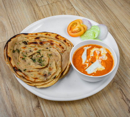 Kadhai Paneer With Lachha Paratha With Buter Milk