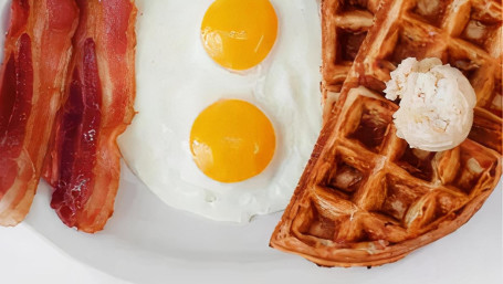 Waffle, 2 Eggs And 2 Pieces Of Bacon