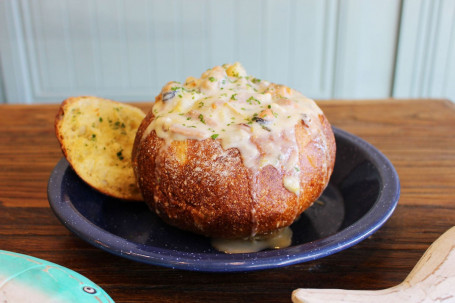 Boston Chowder Served In A Bread Bowl