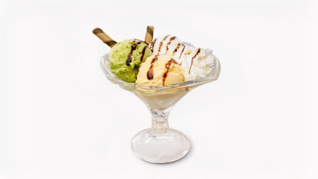 Triple Ice Cream Delight: Green Tea, Mango, Vanilla With Chocolate Ice Cream