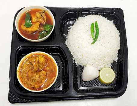 Plain Rice With Chicken Herb And Chicken With Bamboo Shoot