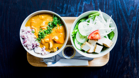 Tender Chicken Tomato Curry Tofu Salad