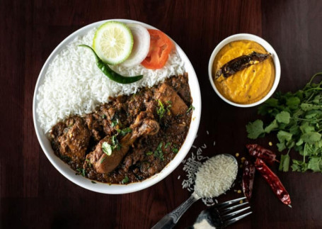 Homemade Chicken Curry Rice Thali