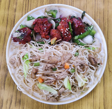 Chicken Noodles With Chicken Dry Fry