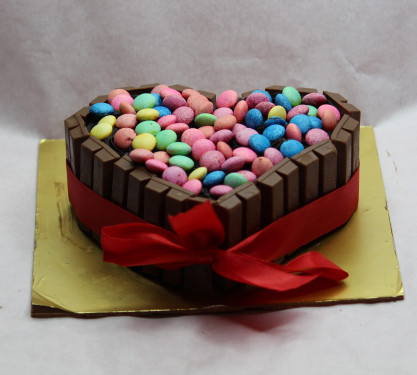 Heart Shape Full Chocolate Kitkat Gems Cake