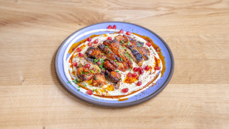 Charcoal Grilled Spiced Chicken Thigh, Hummus Tahini, Harissa, Pomegranate Seeds (Gf) (Df