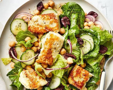 Halloumi With Mixed Olives Salad