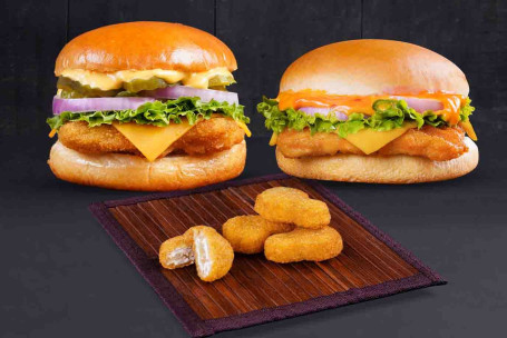 Combo Of Mexican Cheese Chicken Burger And New Spicy Chicken Burger With Free Nuggets