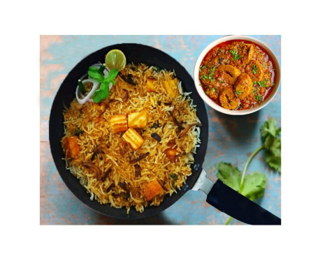 Paneer Dum Biryani With Soya Chap Gravy