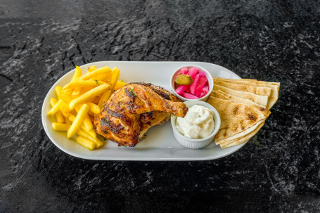 Half Chicken, Chips, Dip, Pickle And Bread