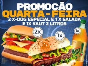 2X Dog Especial, 1X Salada E 1 Kuat 2 Litros