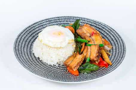 Mhu Grob Grapao Egg On Rice