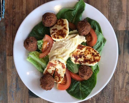 Falafel, Hummus. Halloumi And Roast Veg Salad