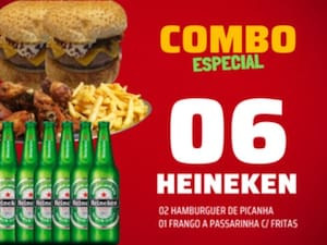 6 Heineken 2 Burgers Picanha Nacional Frango A Passarinho C/ Fritas