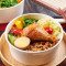 zhà jī tuǐ dǎ pāo zhū shuāng pīn fàn Deep-Fried Chicken Drumstick and Stir-Fried Basil Pork Rice